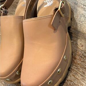 Sorel Tan Mules with Buckle Detail